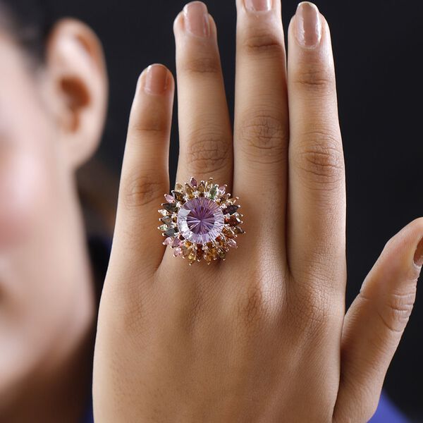 Hanabi Schliff - Rose De France Amethyst und mehrfarbiger Turmalin-Ring - 14,22 ct. image number 2