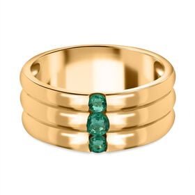 AAA Kagem Sambischer Smaragd Ring, 925 Silber Gelbgold Vermeil, (Größe 19.00) ca. 0.41 ct