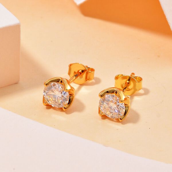 Moissanit Ohrringe, 925 Silber 750 Gelbgold Vermeil - 1,60 ct. image number 2