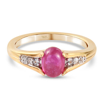 Rubin und Zirkon-Ring, Fissure gef&uuml;llt, 925 Silber vergoldet (Gr&ouml;&szlig;e 16.00) ca. 1,32 ct