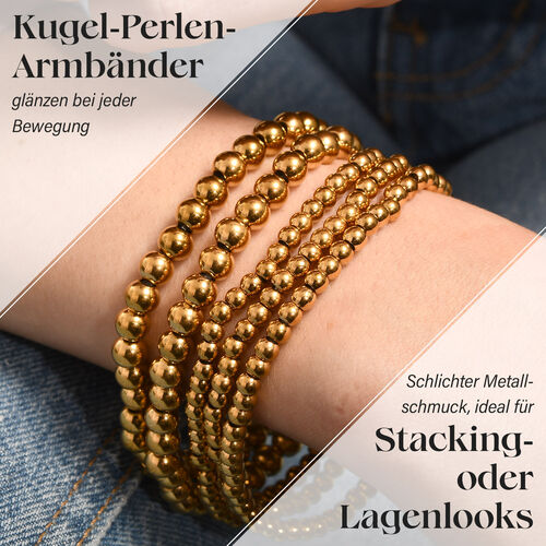 5er-Set – Kugel-Perlen-Armbänder in Goldton image number 1