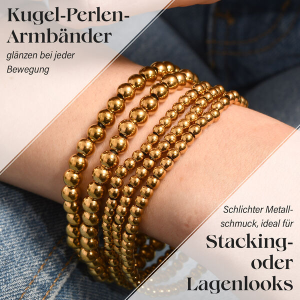 5er-Set – Kugel-Perlen-Armbänder in Goldton image number 1