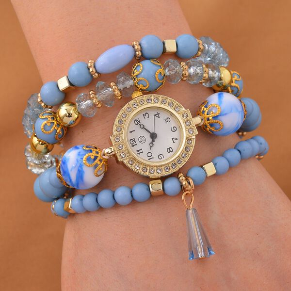 4er Set STRADA - Uhr mit Blau Kristall Armbänder image number 1