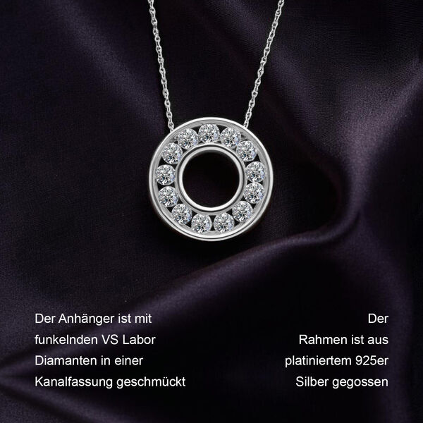 LUXURIANT SGL zertifizierter VS-EF Diamant Anh&auml;nger mit 50cm Kette, 925 Silber platiniert- 1 ct. image number 10