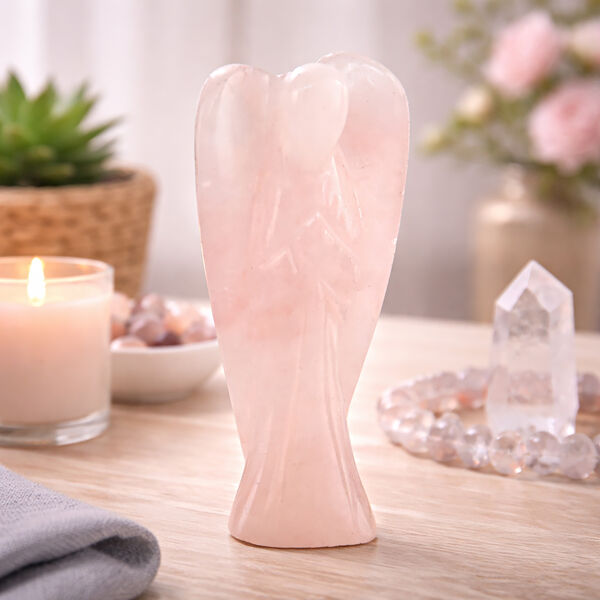 LIVMORE - Handgeschnitzte Schutzengel Figur Rosenquarz ca. 7,62 cm image number 1