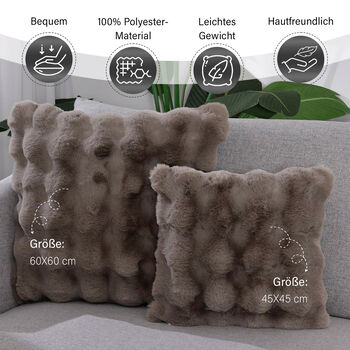 2-tlg. Mikropl&uuml;sch Zierkissenbez&uuml;ge, 45 x 45 und 60 x 60 cm, Hellbraun