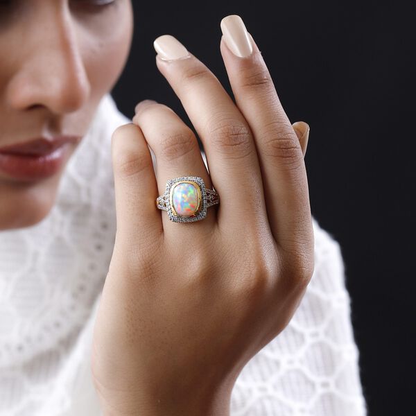 Nat&uuml;rlicher, &auml;thiopischer Welo Opal und Zirkon-Halo-Ring - 3,78 ct. image number 3