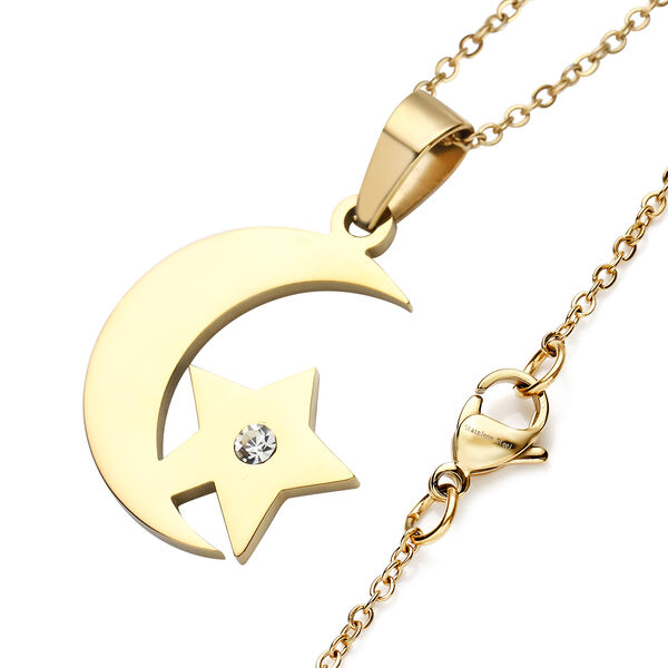 2er - Set wei&szlig;e Kristall-Ohrringe und Halskette, ca. 50 cm, Edelstahl IP-Gold image number 4