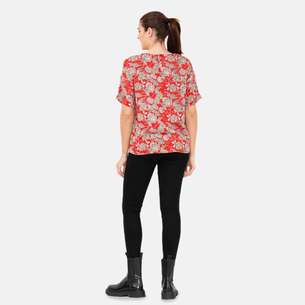 TAMSY - bedrucktes Top mit Blumendruck, Gr&ouml;&szlig;e 42, Rot image number 1