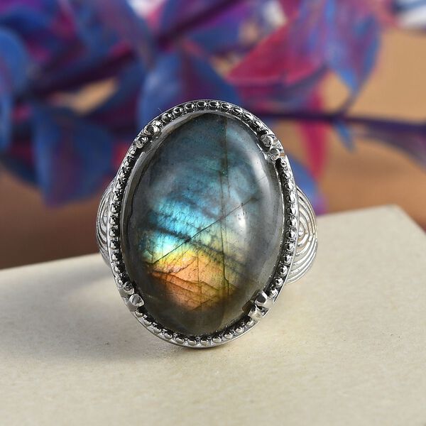 Labradorit Ring, Reiner Edelstahl (Größe 18.00) ca. 22,25 ct image number 2