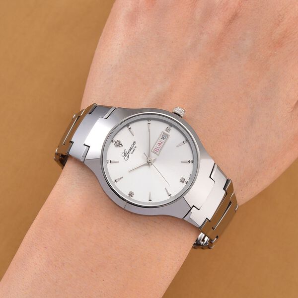 GENOA TIME V2 Uhr mit Japanischem VJ33 Quarzwerk, 36 mm, Zifferblatt mit Kristallen und Datumsanzeige, Armband aus Wolframstahl, 3 ATM wasserdicht image number 2