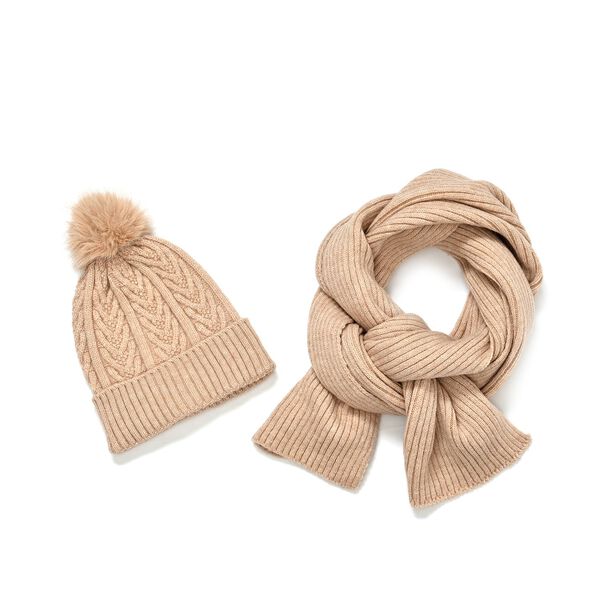 2-tlg. Set Schal und Mütze, beige image number 0