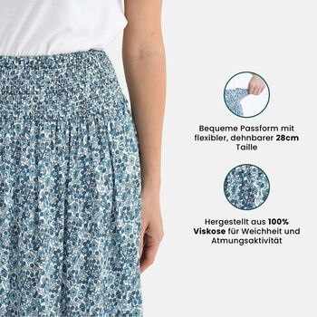 Maxirock mit Blumenmuster, elastischer Bund, 91x28cm, Blau