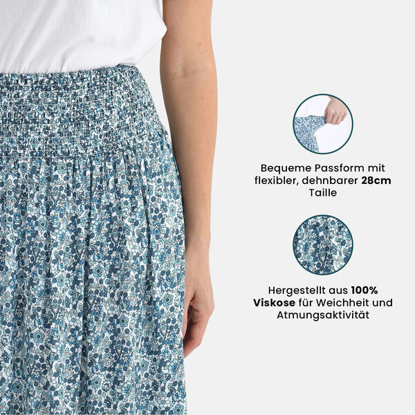 Maxirock mit Blumenmuster, elastischer Bund, 91x28cm, Blau image number 3