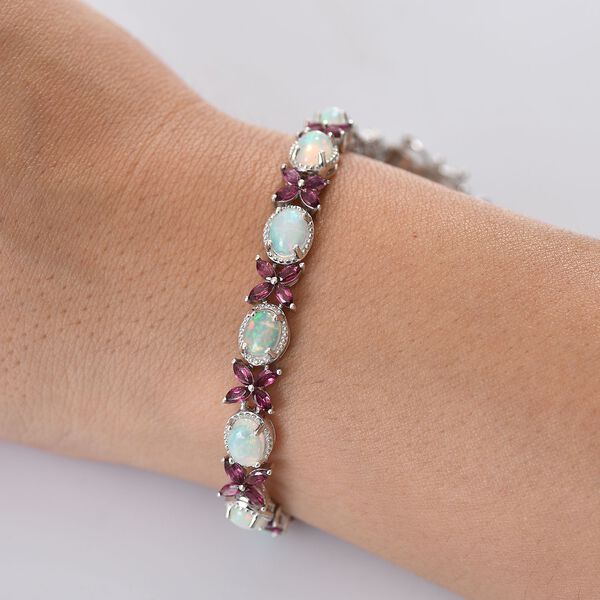 Mystic Meadow - D joy Nat&uuml;rlicher, &auml;thiopischer Welo Opal, Rhodolith Granat Armband ca. 20 cm 925 Silber rhodiniert ca. 13,52 ct. image number 2