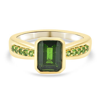 Nat&uuml;rlicher Chromdiopsid-Ring, 925 Silber vergoldet  ca. 1,88 ct