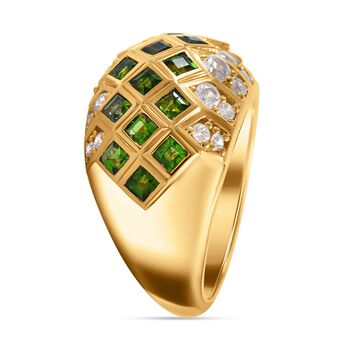 Nat&uuml;rlicher Chromdiopsid, wei&szlig;er Zirkon Ring, 925 Silber vergoldet (Gr&ouml;&szlig;e 18.00) ca. 2.99 ct