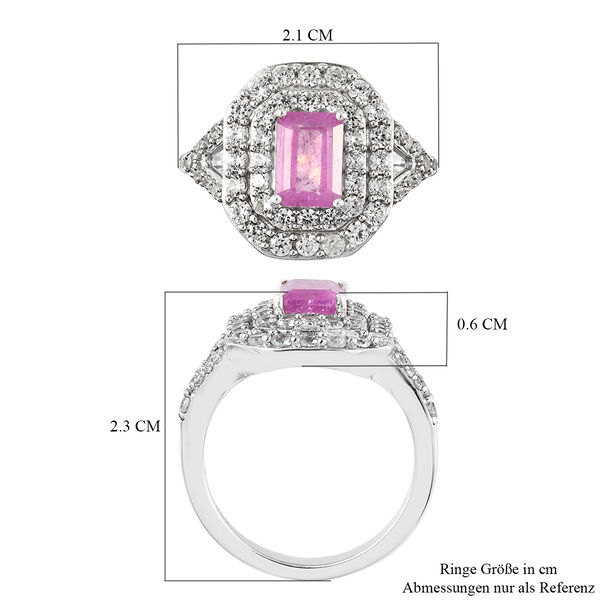 Rosa Saphir und Zirkon-Halo-Ring, 925 Silber platiniert, 2,97 ct. image number 7