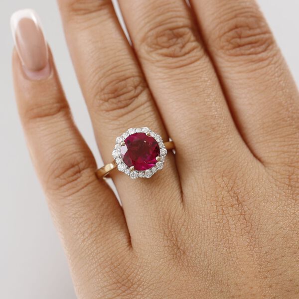 AAA Lab Grown Bixbite, Lab Grown Diamant Ring 417 Gold (Größe 16.50) ca. 3,66 ct image number 2