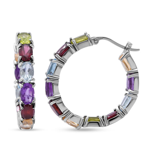 Mehrfarbige Edelstein-Creolen, 925 Silber platiniert ca. 10.68 ct