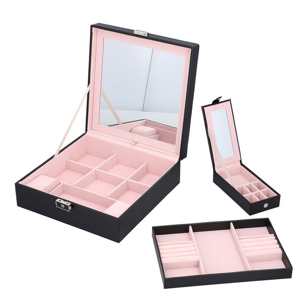 2er-Set Schmuckkasten mit Schloss und extra Box, Gr&ouml;&szlig;e 25x25x8 cm, Schwarz image number 5