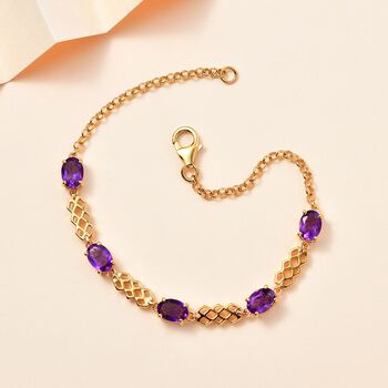 Afrikanischer Amethyst Armband ca. 19 cm 925 Silber vergoldet ca. 3.71 ct