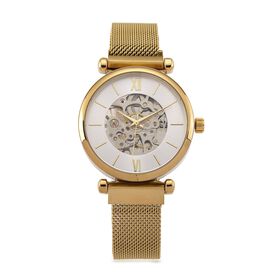 GENOA TIME V2 Automatik-Mechanische Uhr, weißes Sonnenschliff-Zifferblatt, Wasserdicht, Goldfarben