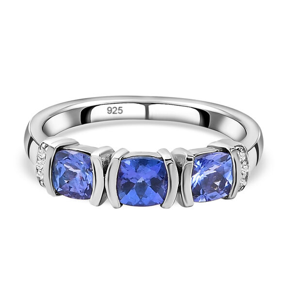 AA Tansanit und wei&szlig;er Zirkon-Ring, 925 Silber platiniert  ca. 0,97 ct