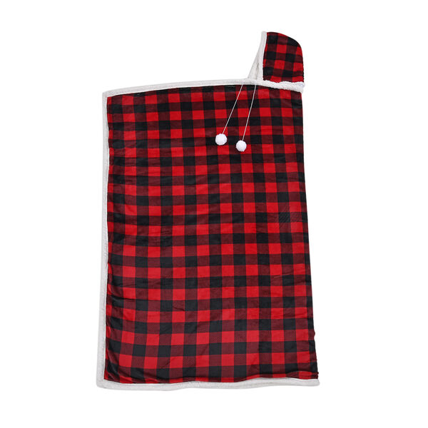 Hoodie-Decke mit Sherpa-Futter, Karomuster, Gr&ouml;&szlig;e 150x200 cm, Schwarz und Rot image number 5