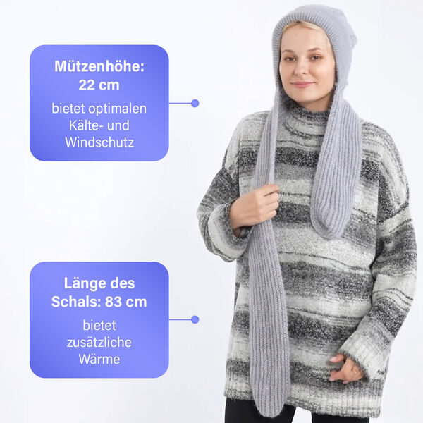 2-in-1 Mützen- und Schalset,Winddicht und Wärmend, Grau image number 5