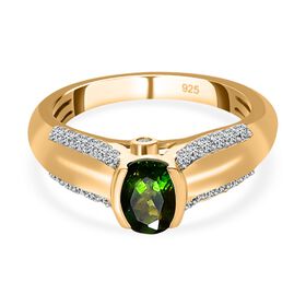 Natürlicher Chromdiopsid, weißer Zirkon Ring, 925 Silber vergoldet (Größe 20.00) ca. 1.30 ct
