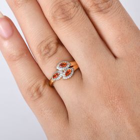 D'joy AA mexikanischer purpurroter Feueropal und Zirkon Ring - 0,40 ct.