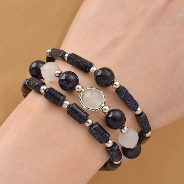 Blauer Sandstein, Erstellt weißes Katzenaugen Schmuckset ca. 175.00 ct image number 2