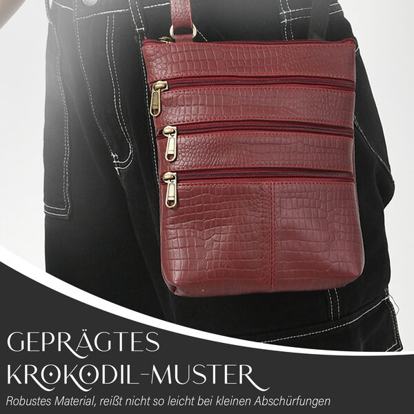 Echtleder Crossbody Tasche mit Kroko-Pr&auml;gung, Bordeaux image number 3