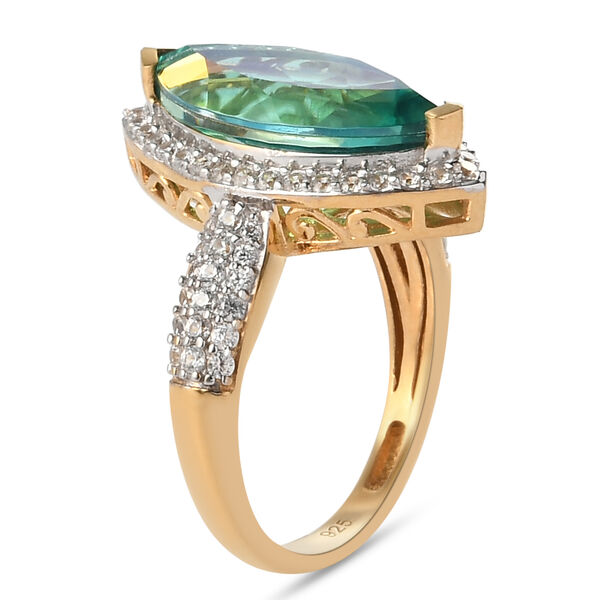 Pfau Triplett Quarz und Zirkon Ring 925 Silber vergoldet image number 5