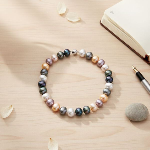 Mehrfarbige Muschelperlen (19 mm) Halskette ca. 50 cm 316L Edelstahl image number 2