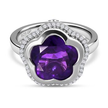 GP Kollektion - Lusaka Amethyst, Kanchanaburi Blauer Saphir Ring, 925 Silber platiniert (Gr&ouml;&szlig;e 17.00) ca. 7.16 ct