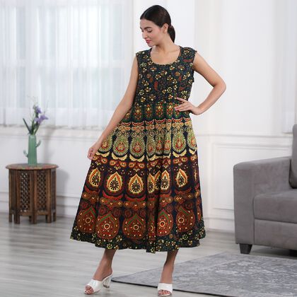 100% Baumwolle ärmelloses Kleid, Mandala Muster, Einheitsgröße, Grün