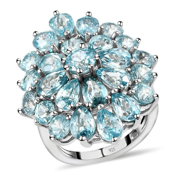 Kambodschanischer, blauer Zirkon-Ring, 925 Silber platiniert  ca. 14,89 ct