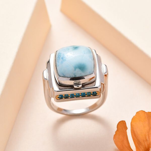 GP Art D&eacute;co Kollektion - AA Larimar, himmelblauer Topas, Neon Apatit und blauer Saphir-Ring und Anh&auml;nger - 10,16 ct. image number 2