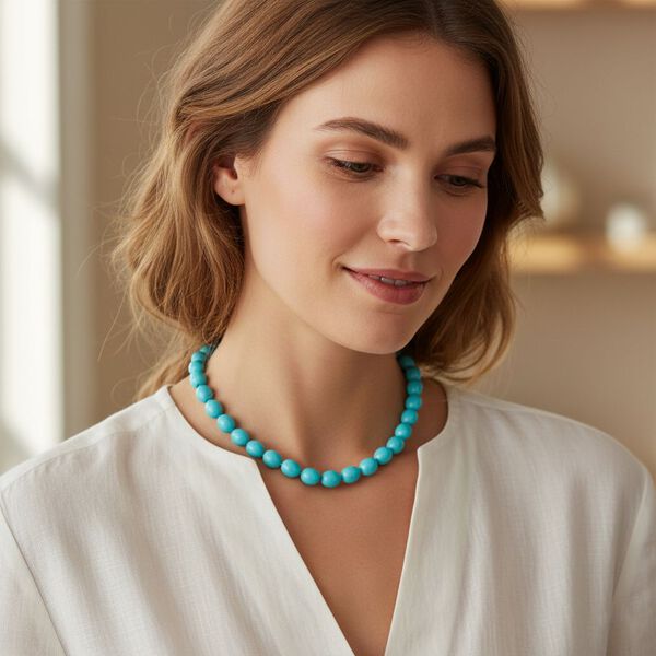 Sleeping Beauty t&uuml;rkisfarbene Oval Muschelkernperle 50cm Halskette und flexibles Armband image number 4