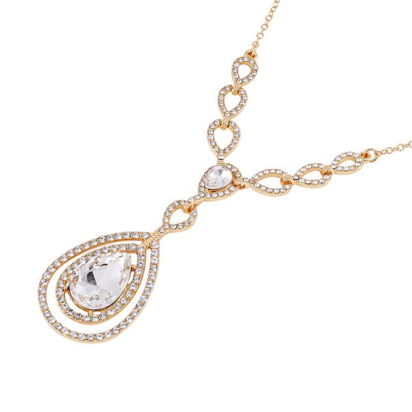 Wei&szlig;er Kristall Halskette, ca. 50 cm, vergoldet image number 3