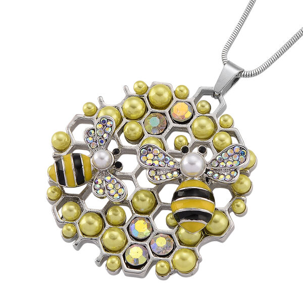 Mystischer Wei&szlig;er Kristall, Kunststoff Perle Anh&auml;nger mit Kette ca. 63.5 cm + 5 cm Extender, Legierung, Legierung emailliert image number 3