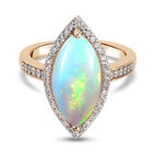 Natürlicher Äthiopischer Opal und Zirkon Halo Ring 925 Silber Gelbgold Vermeil image number 0