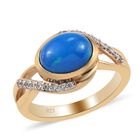 Miami Blau Welo Opal und Zirkon Ring 925 Silber 585 Gelb Vergoldet image number 3