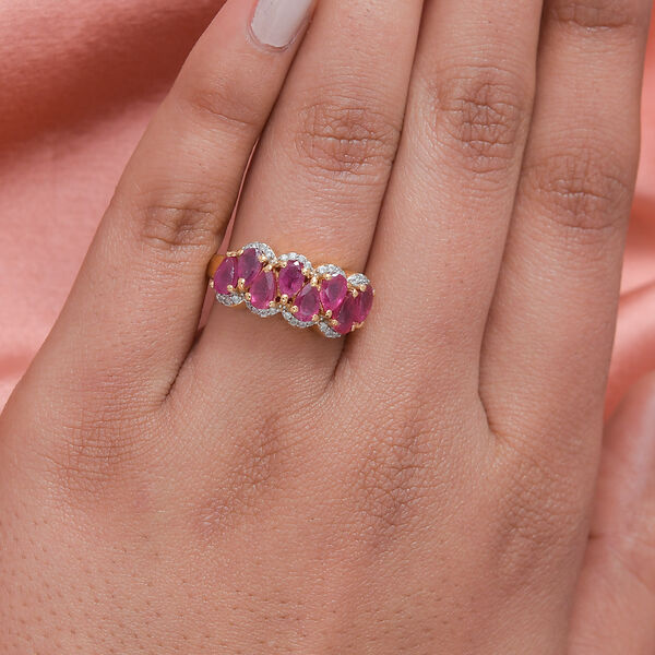 Afrikanischer Rubin und Zirkon-Ring, (Fissure gef&uuml;llt), 925 Silber vergoldet image number 3