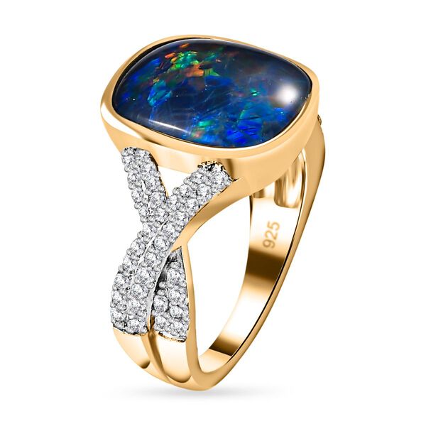 Boulder Opal Triplett und Zirkon Ring - 3,96 ct. image number 7