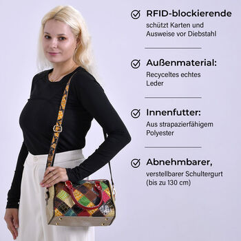 Chaos by Elsie Crossbody-Tasche aus echtem Leder, Multicolor mit gl&auml;nzender Krokopr&auml;gung im Rautenmuster, RFID-Schutz und Mini-Taschenlampe, 26x14x19 cm