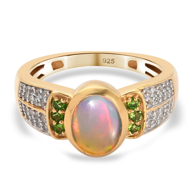 Natürlicher Äthiopischer Opal und Natürlicher Chromdiopsid Ring 925 Silber vergoldet  ca. 1,13 ct image number 0