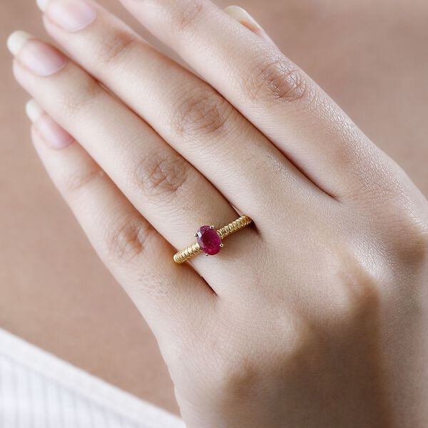 Afrikanischer Rubin (Fissure gef&uuml;llt) Ring, 925 Silber Gelbgold Vermeil, (Gr&ouml;&szlig;e 18.00) ca. 1.09 ct image number 3